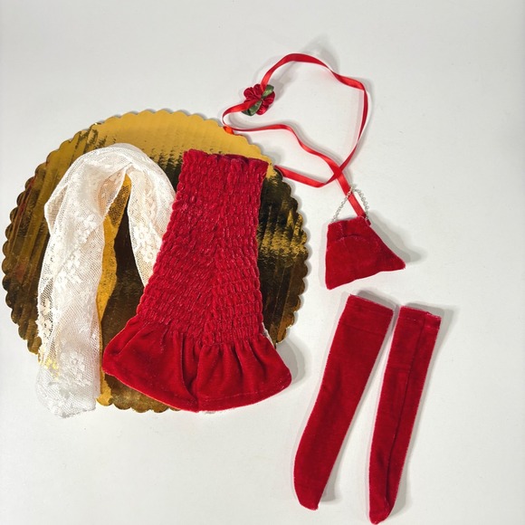 Handmade Other - Handmade Red Velvet Doll Outfit Set for 14 Inch Dolls Lace Shawl Purse 5pc Set